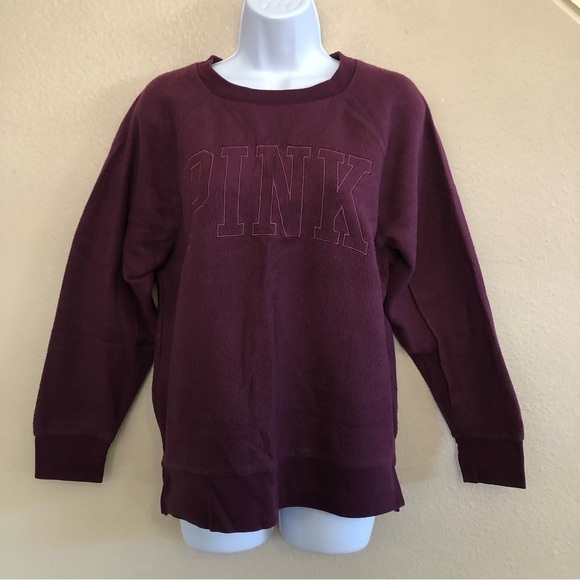 Victoria Secret Pink Spelled Out Fleece Plum Pullover Size XS - Picture 1 of 8